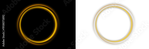 Glowing gold ring frame with glitter particles. Circular swirl creates a bright luminous border. Transparent PNG element perfect for luxury branding and invitations.