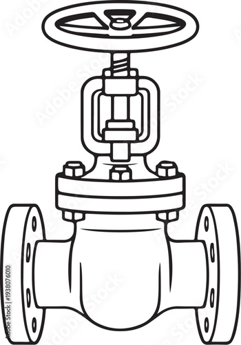 Industrial Valve With Handwheel Black and White Line Art Vector