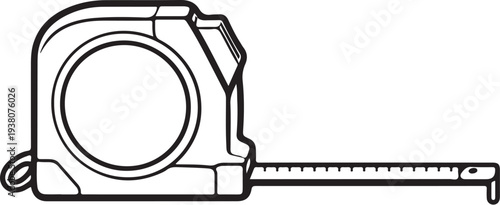 Engineering Measuring Tape Tool Black and White Line Art Vector