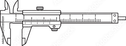 Engineering Vernier Caliper Black and White Line Art Vector