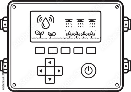 Smart Irrigation Control Panel Black and White Line Art Vector Illustration