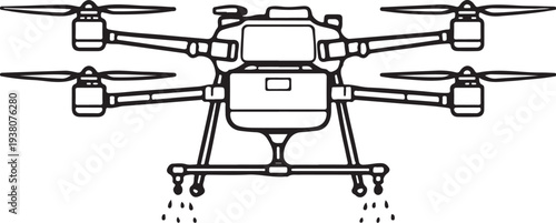 Agricultural Drone Sprayer Black and White Line Art Vector Illustration