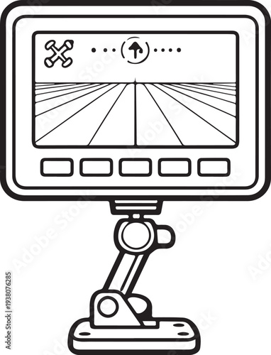 GPS Guidance Monitor For Tractor Black and White Line Art Vector Illustration