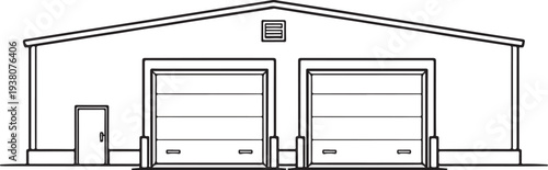 Agricultural Cold Storage Warehouse Clean Black and White Line Art Illustration