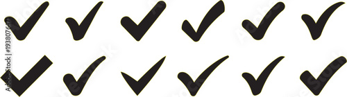 Set of Black Check Mark Icons - Simple Vector Symbols for Confirmation and Success