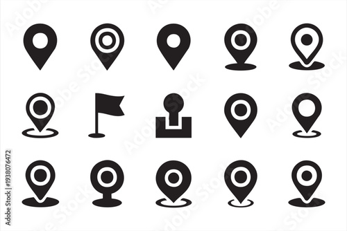 Minimal map location vector icons for geolocation and mobile app interfaces