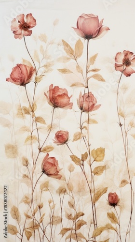 Real pressed climbing roses flower painting pattern.