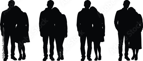 Four silhouettes of couples standing together in different poses side by side