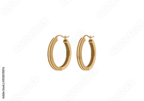 A pair of gold hoop earrings displayed on a clean background from a front viewpoint showcasing their shiny metallic texture and elegant design