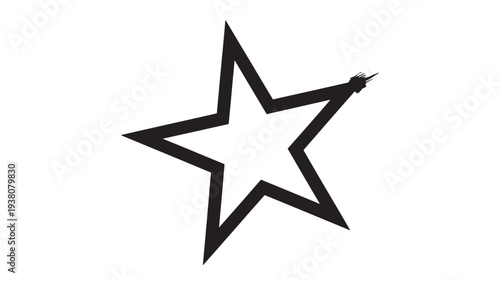 Star black outline with grunge splatter effect on one point, minimalist graphic symbol, modern design element, creative icon