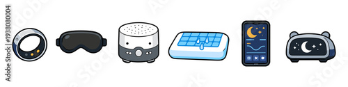 Collection of cute cartoon sleep aid devices and technology for better rest