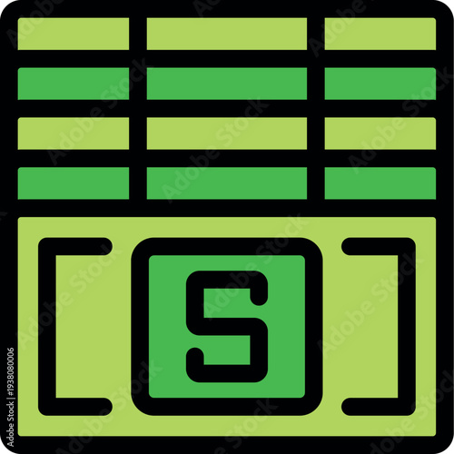 Green spreadsheet application icon symbolizing successful money saving and financial growth