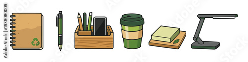 Eco-friendly office supplies and desk accessories for a sustainable workspace