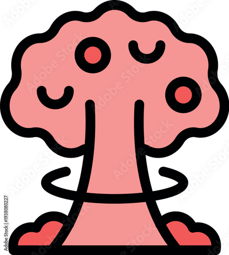Atomic bomb explosion forming a mushroom cloud, depicted in red and pink, symbolizing nuclear war and devastation