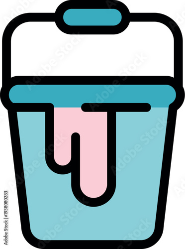 Light blue paint bucket dripping pink paint, symbolizing home renovation and painting projects
