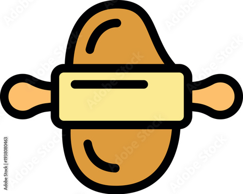 Wooden rolling pin flattening dough, perfect for representing baking, homemade pastry, and cooking