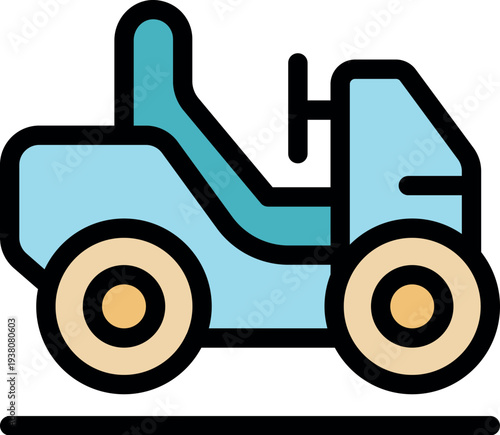 Small golf car driving on the field, perfect for representing golf courses, transportation, and leisure activities