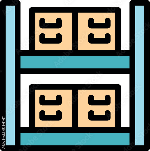 Metal shelves storing cardboard boxes in a warehouse, ready for shipping and delivery