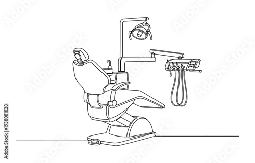 Continuous one line drawing Dentist chair. 