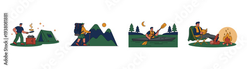 Flat Vector Outdoor Adventure and Camping Lifestyle Element Kit for Recreational Travel Graphics