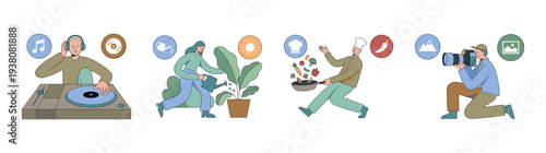 Flat Vector Lifestyle Hobbies Asset Sheet for Creative Community and Wellness Blog Graphic Design