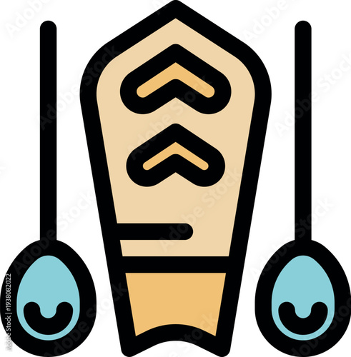 Surfboard with two paddles ready for riding waves, enjoying watersports, and stand up paddling