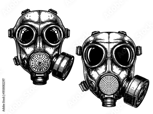 Military Gas Mask Engraving Vector Illustration