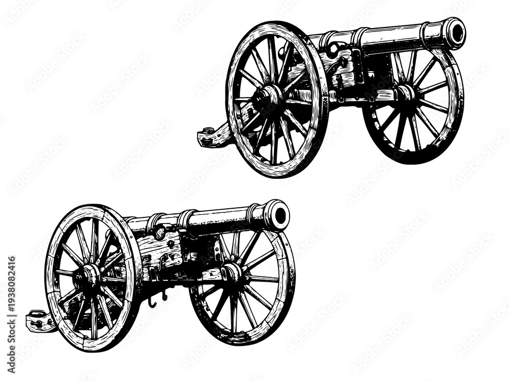Fototapeta premium Vintage Military Cannon Engraving Vector Illustration