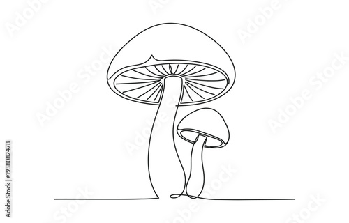 Continuous one line drawing of Modern mushroom, single line art concept vector.