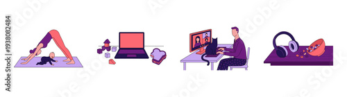 Flat Vector Remote Work and Parenthood Life Balance Graphic Set for Modern Lifestyle and Career Content