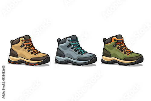 Stylish hiking boots in three different colors for outdoor adventures