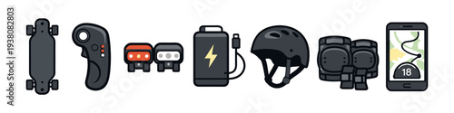 Electric skateboard accessories and safety gear collection for urban commuting