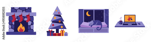 Flat Vector Cozy Winter Holiday Element Kit for Hygge Lifestyle and Christmas Workspace Branding