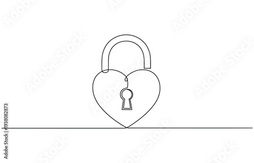 Continuous line drawing heart shaped lock. Love concept. Vector illustration.