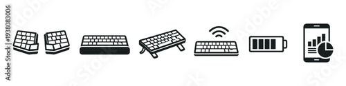 Collection of keyboard icons representing different types and functions for technology and design