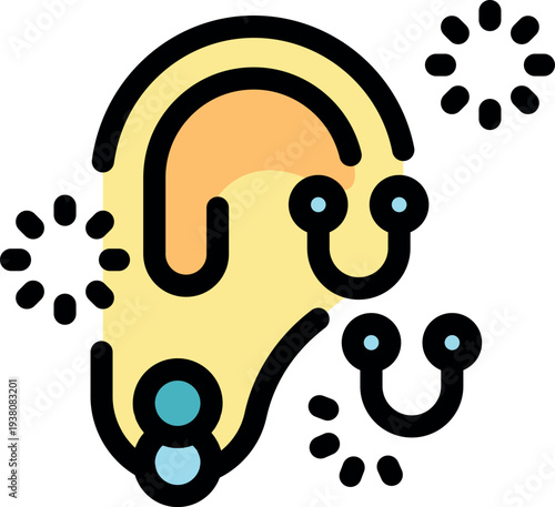 Stylish ear with multiple piercings and sparkling decorations showcasing popular body modification and fashion trends