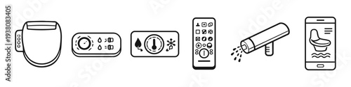Modern bidet toilet seat icons and controls for smart bathroom technology