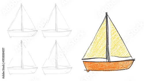 Colorful Illustration of a Sailboat, Minimalist Design, Pastel Background, Creative Concept