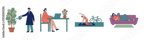 Flat Vector Lifestyle Character Element Kit for Modern Work Life Balance and Wellness Wellness Design