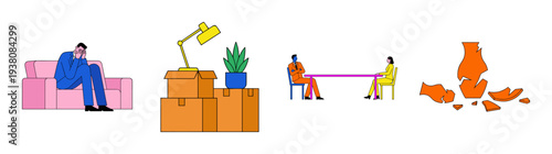 Flat Vector Breakup and Divorce Life Transition Element Kit for Relationship Counseling and Mental Health Services
