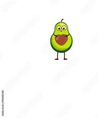 Adorable cartoon avocado character holding heart