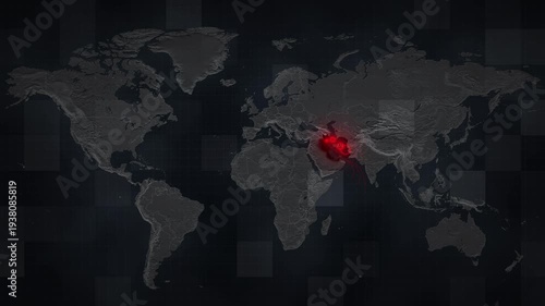Animated map depicting airstrikes on Iran and retaliatory Iranian strikes on neighboring countries hosting US bases. Visualizing escalating conflict and military tensions in the Middle East
