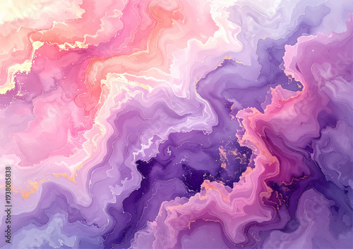 高級感のあるピンクとパープルの流体マーブル背景 ゴールド抽象デザイン