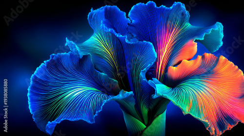 Wallpaper Mural Abstract Neon Floral Design with Glowing Blue and Orange Petals Torontodigital.ca