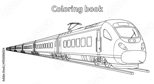 Modern passenger train coloring page line art vector illustration for coloring book