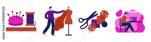 Flat Vector Fashion Design and Tailoring Element Kit for Clothing Manufacturing and Creative Atelier Workflows