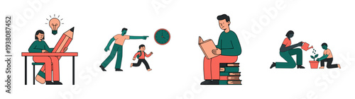 Flat Vector Educational Development Graphic Set for Personal Growth and Learning Concepts