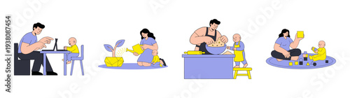 Flat Vector Family Daily Life Activities Illustration Element Kit for Modern Parenting and Lifestyle Content