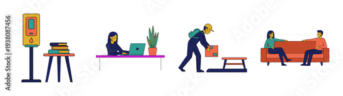 Flat Vector Safety Protocols and Social Distancing Illustration Element Kit for Modern Workplace Hygiene