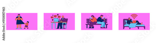 Flat Vector Digital Addiction and Technology Isolation Illustration Element Kit for Mental Health Awareness